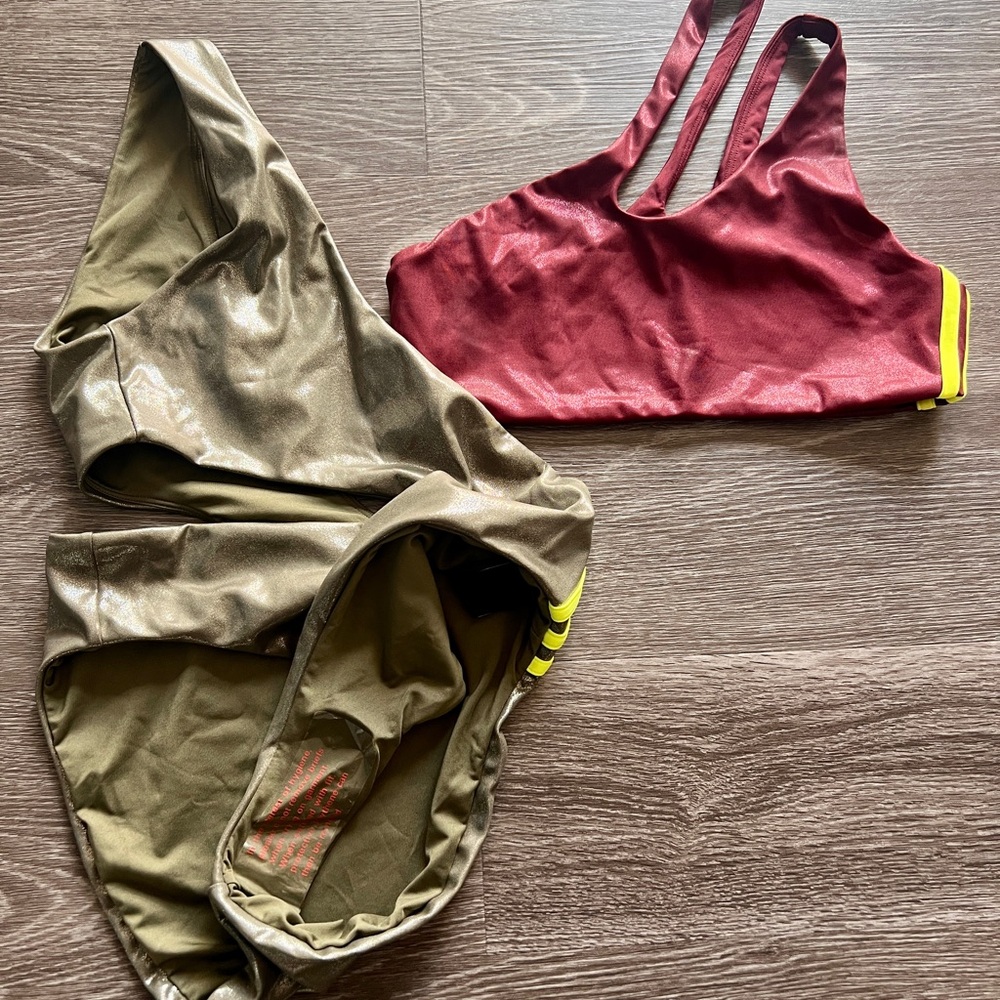 Ivy Park X Adidas Asymmetric Cutout two-Piece Swimsuit Olive & Maroon. size L - Picture 10 of 16